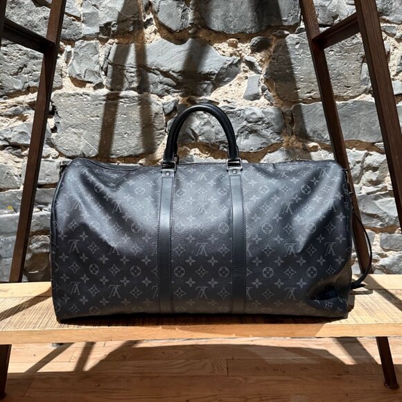 Louis Vuitton Monogram Eclipse Keepall Bandoulière 55 Duffle Bag - Picture 2 of 16